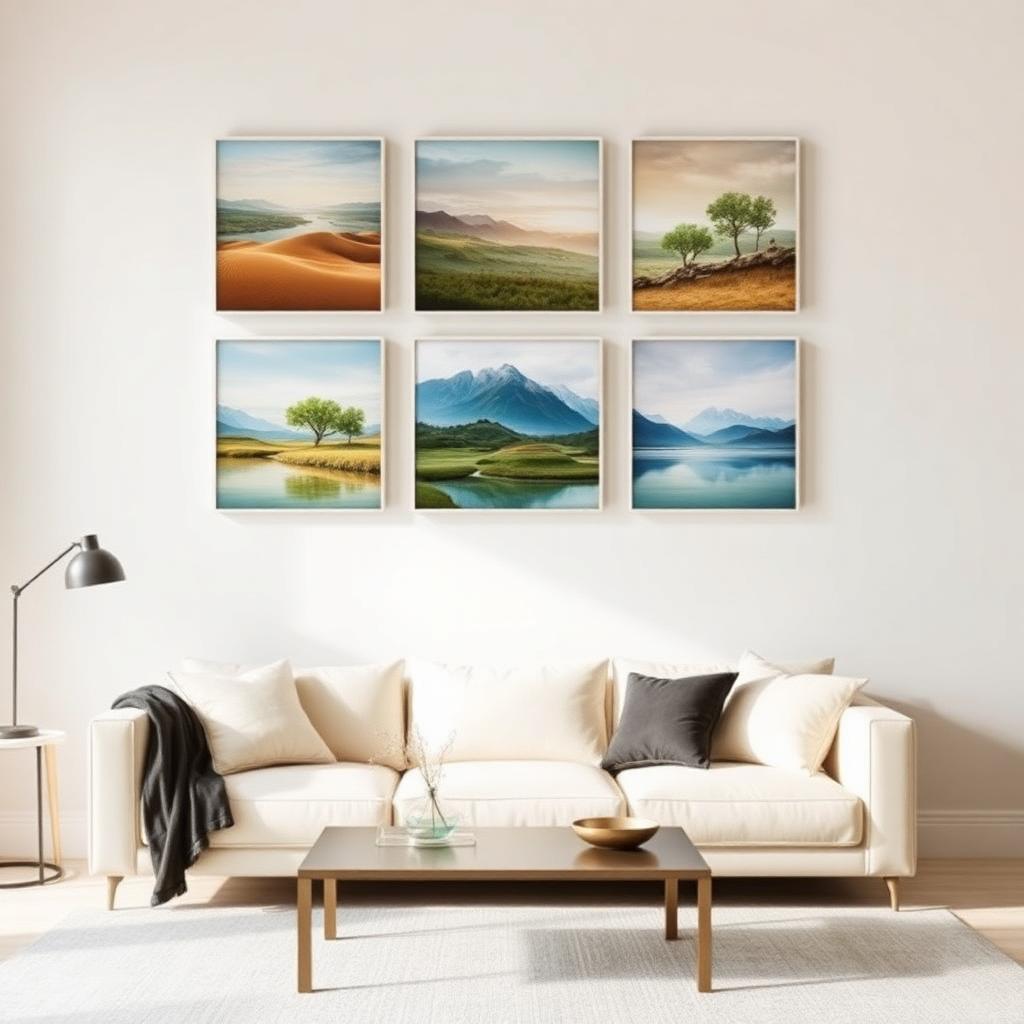Three-piece canvas combo above a lounge sofa