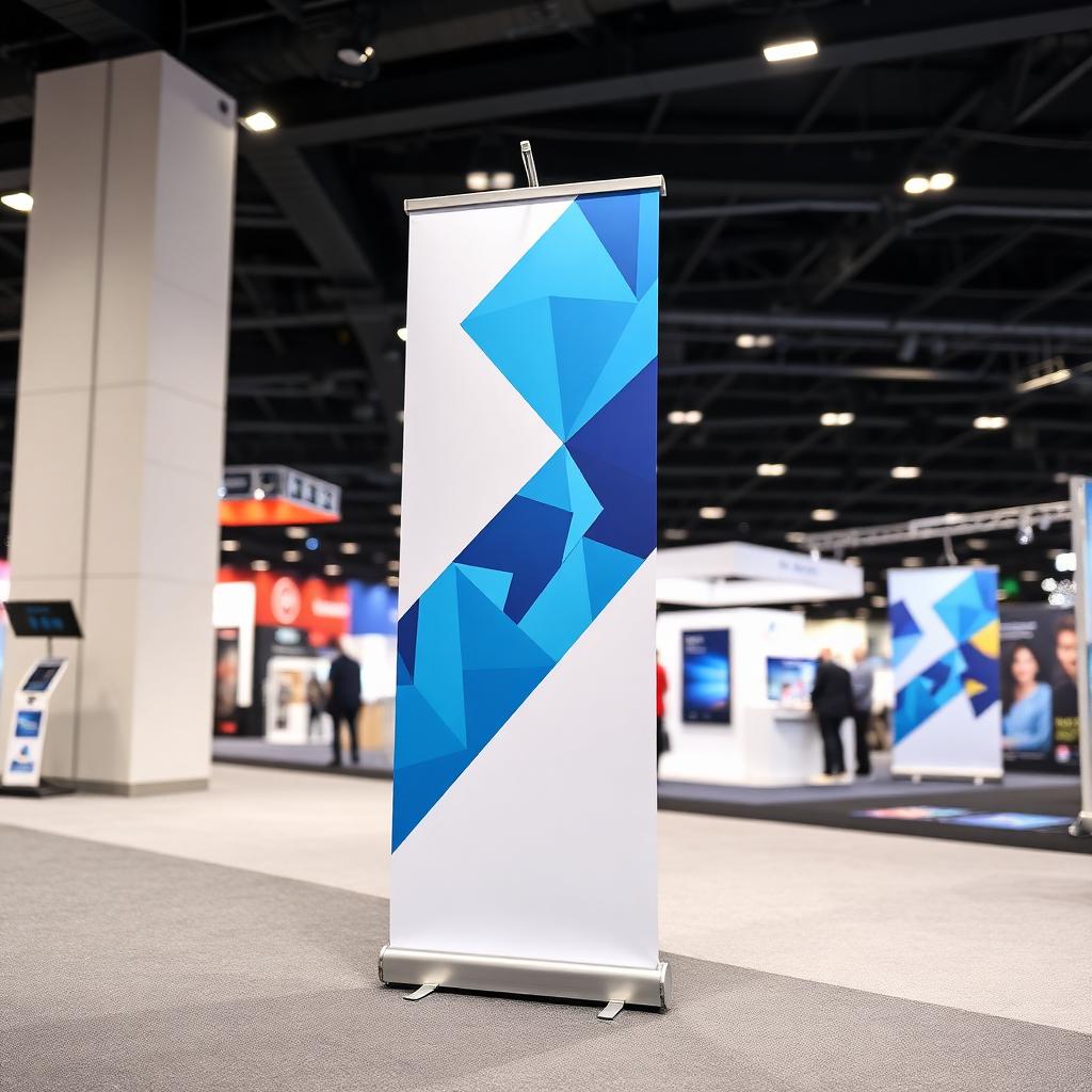 Pull-up banner with aluminium base at an expo stand