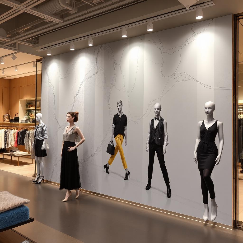 Full-wall printed mural in a living room